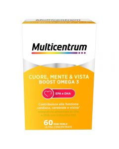 Multicentrum Cuore Mente Vista Boost Omega 3 Integratore Alimentare EPA E DHA Coenzima Q10 60 Perle