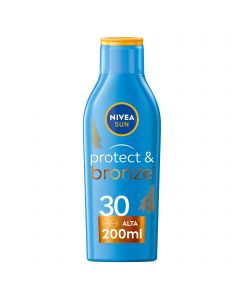 Nivea Sun Latte Solare Protect & Bronze Fp30 200ml Crema Solare 30 Per Un'abbronzatura Dorata